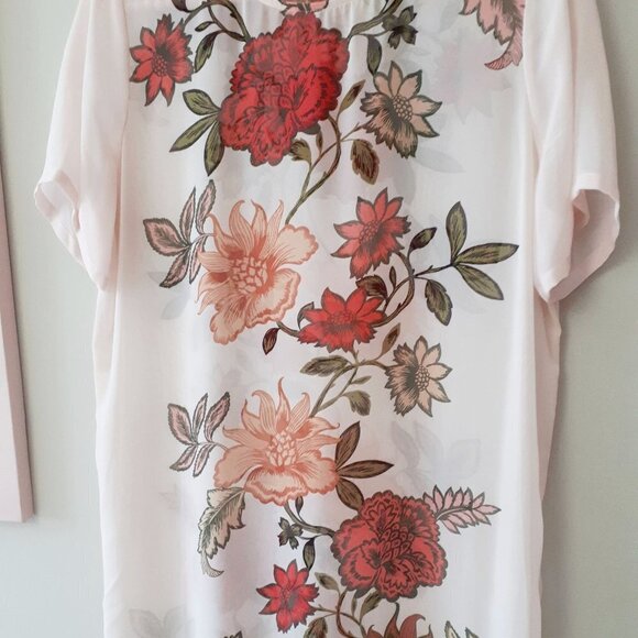 Vince Camuto soft blush pink floral flowy long tunic top, S - Picture 10 of 15